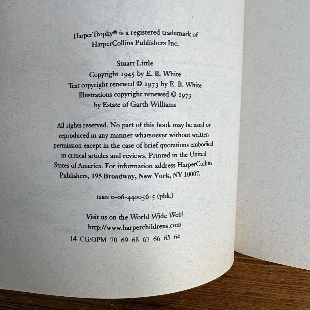Stuart Little 75th Anniversary Trade Paperback E. B. White Illus Garth Williams